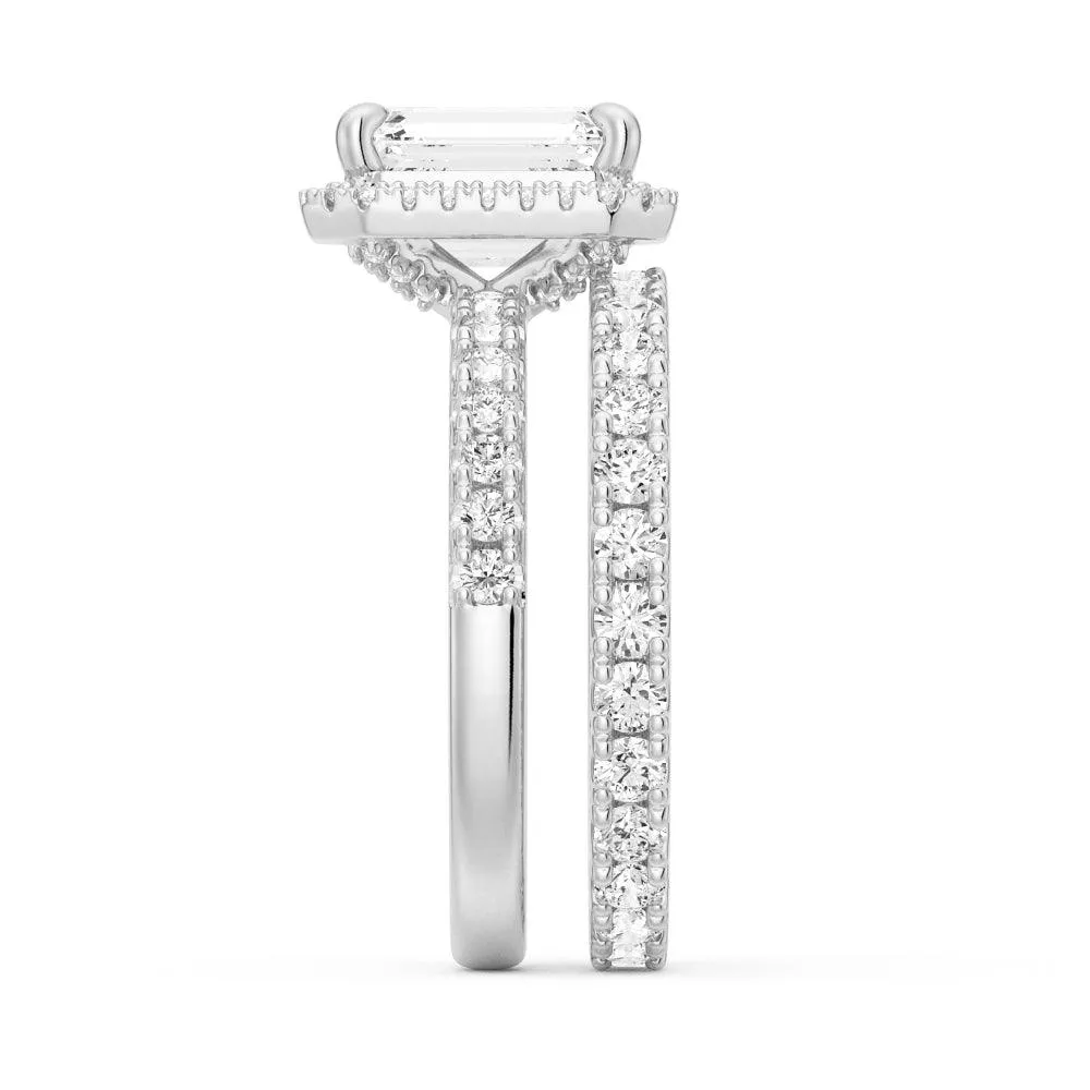 Emerald Cut Halo Moissanite Ring Set with Matching Wedding Band sold by MSBLUE Jewelry product image thumbnail 4