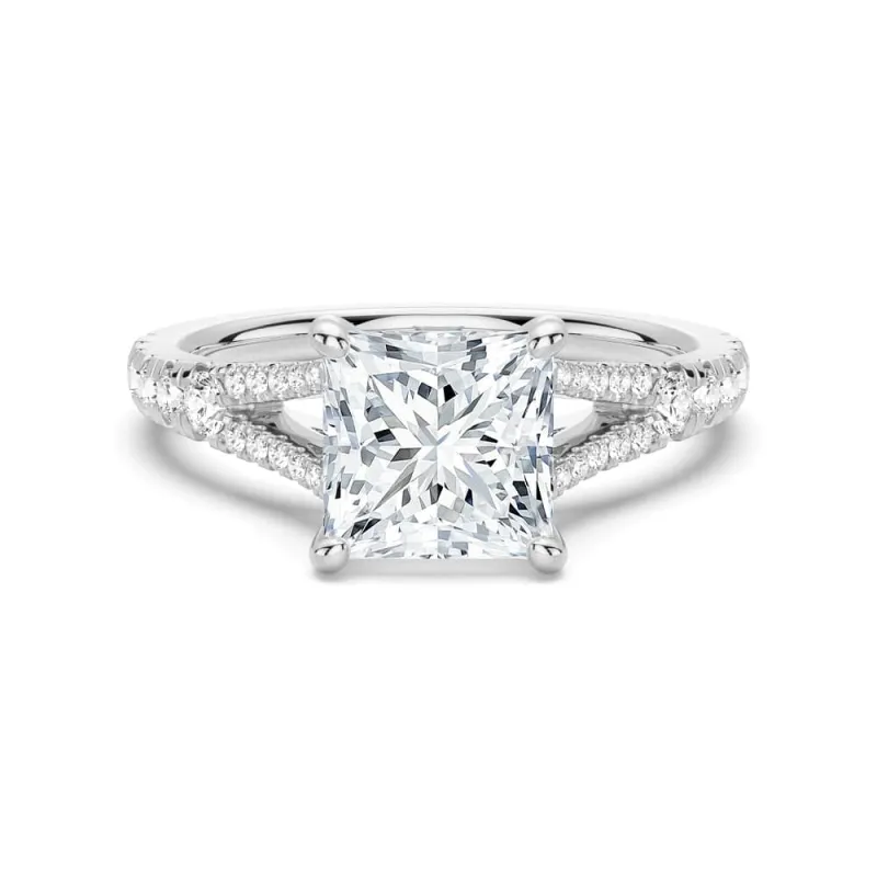 Princess Cut Split Shank Moissanite Engagement Ring sold by MSBLUE Jewelry