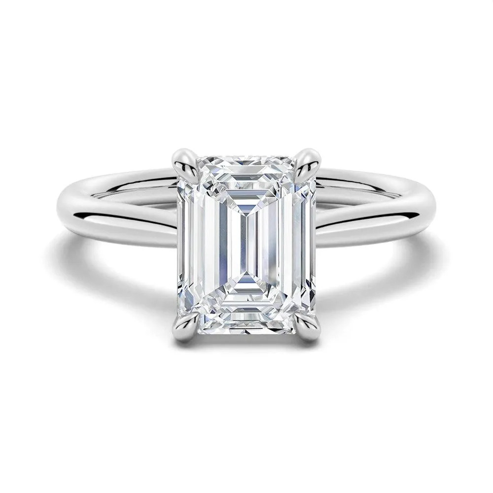 Emerald Cut Hidden Halo Moissanite Ring Set with Matching Wedding Band sold by MSBLUE Jewelry product image thumbnail 4