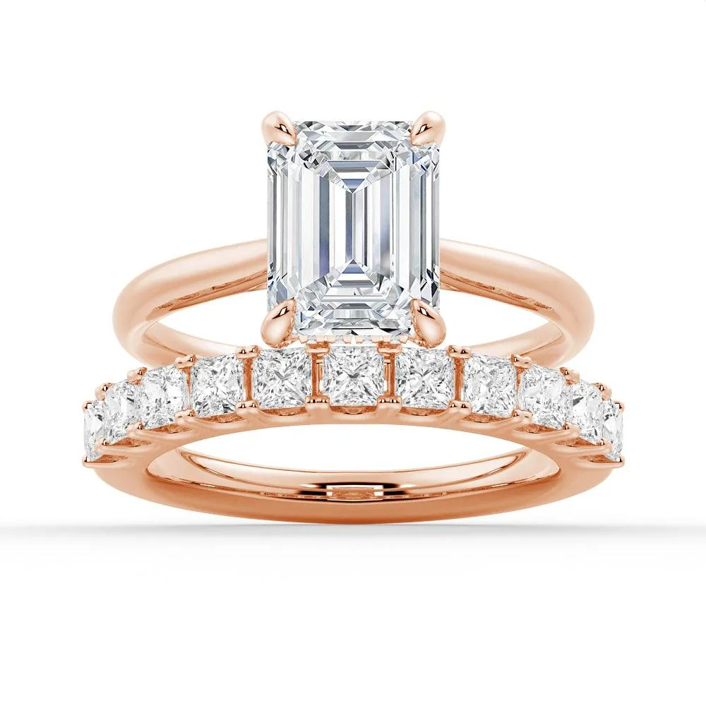 Emerald Cut Hidden Halo Moissanite Ring Set with Matching Wedding Band sold by MSBLUE Jewelry product image thumbnail 3