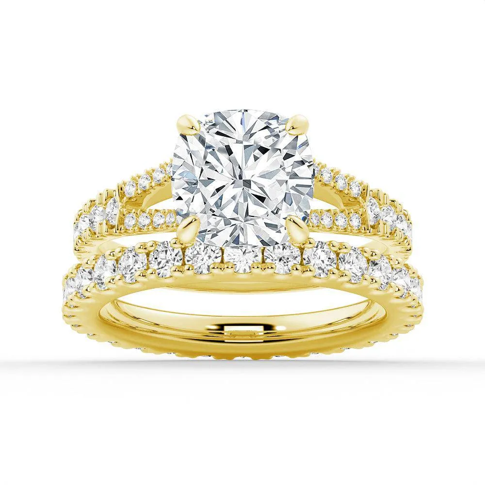 Cushion Cut Split Shank Moissanite Ring Set with Matching Wedding Band sold by MSBLUE Jewelry product image thumbnail 2