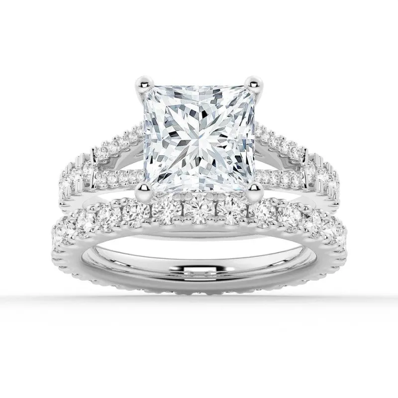 Princess Cut Split Shank Moissanite Ring Set with Matching Wedding Band sold by MSBLUE Jewelry