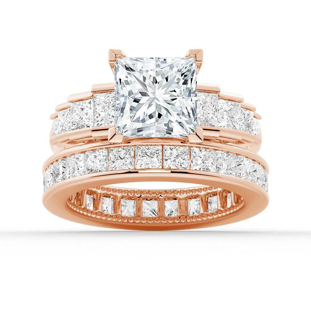 Unique Cinderella Staircase Princess Cut Moissanite Ring Set with Matching Wedding Band sold by MSBLUE Jewelry product image thumbnail 3