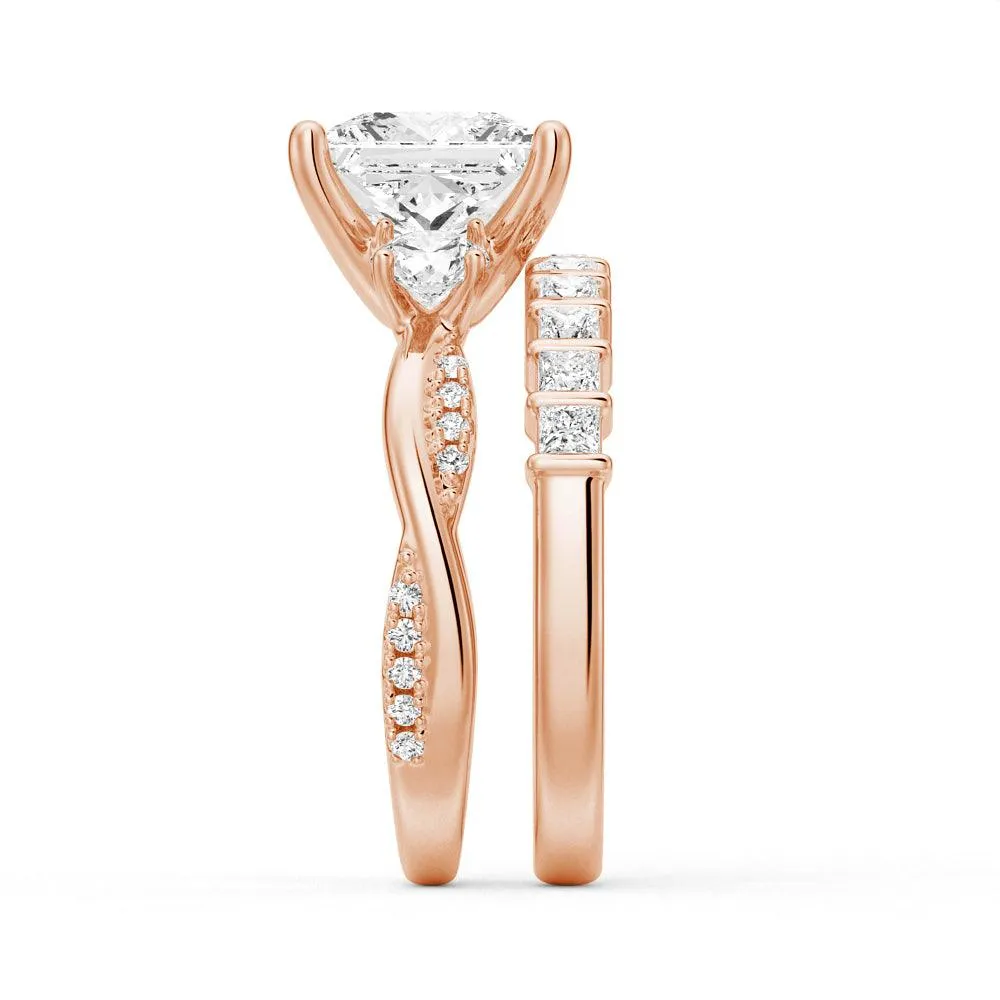 Twist Band Princess-Cut Moissanite Engagement Ring Set with Matching Wedding Band sold by MSBLUE Jewelry product image thumbnail 5