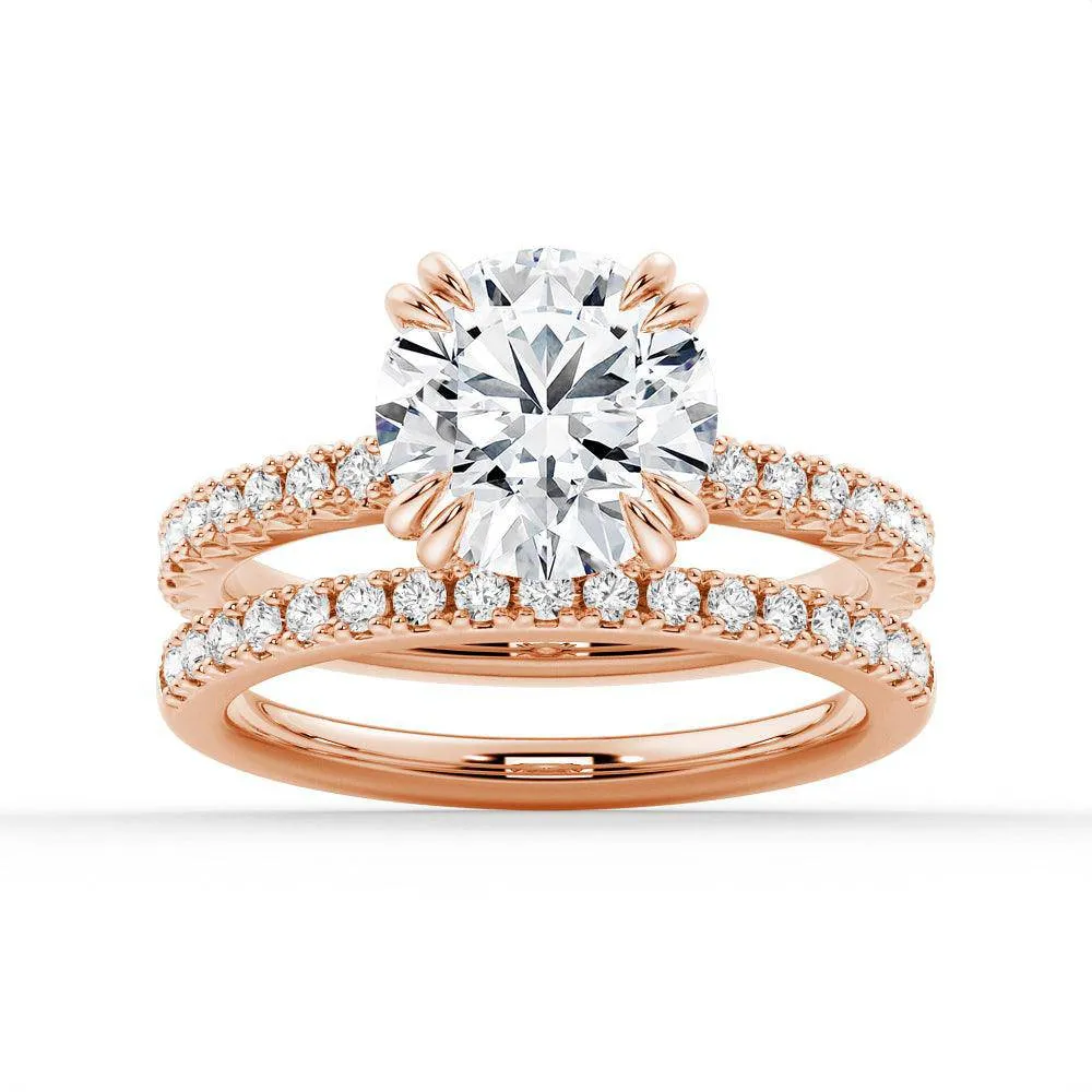 Round Cut Moissanite Ring Set with Matching Wedding Band sold by MSBLUE Jewelry product image thumbnail 3