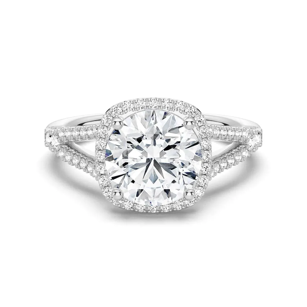 Halo Round Moissanite Silver Engagement Ring sold by MSBLUE Jewelry