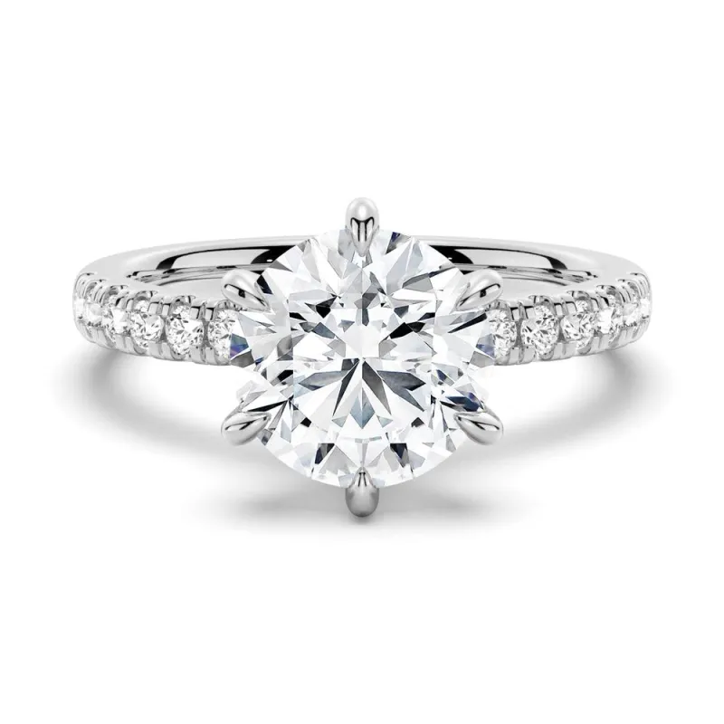 Six Prong French Pavé Moissanite Engagement Ring sold by MSBLUE Jewelry