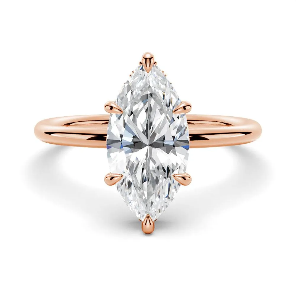 Petite Marquise Solitaire Moissanite Engagement Ring With Hidden Halo sold by MSBLUE Jewelry product image thumbnail 3