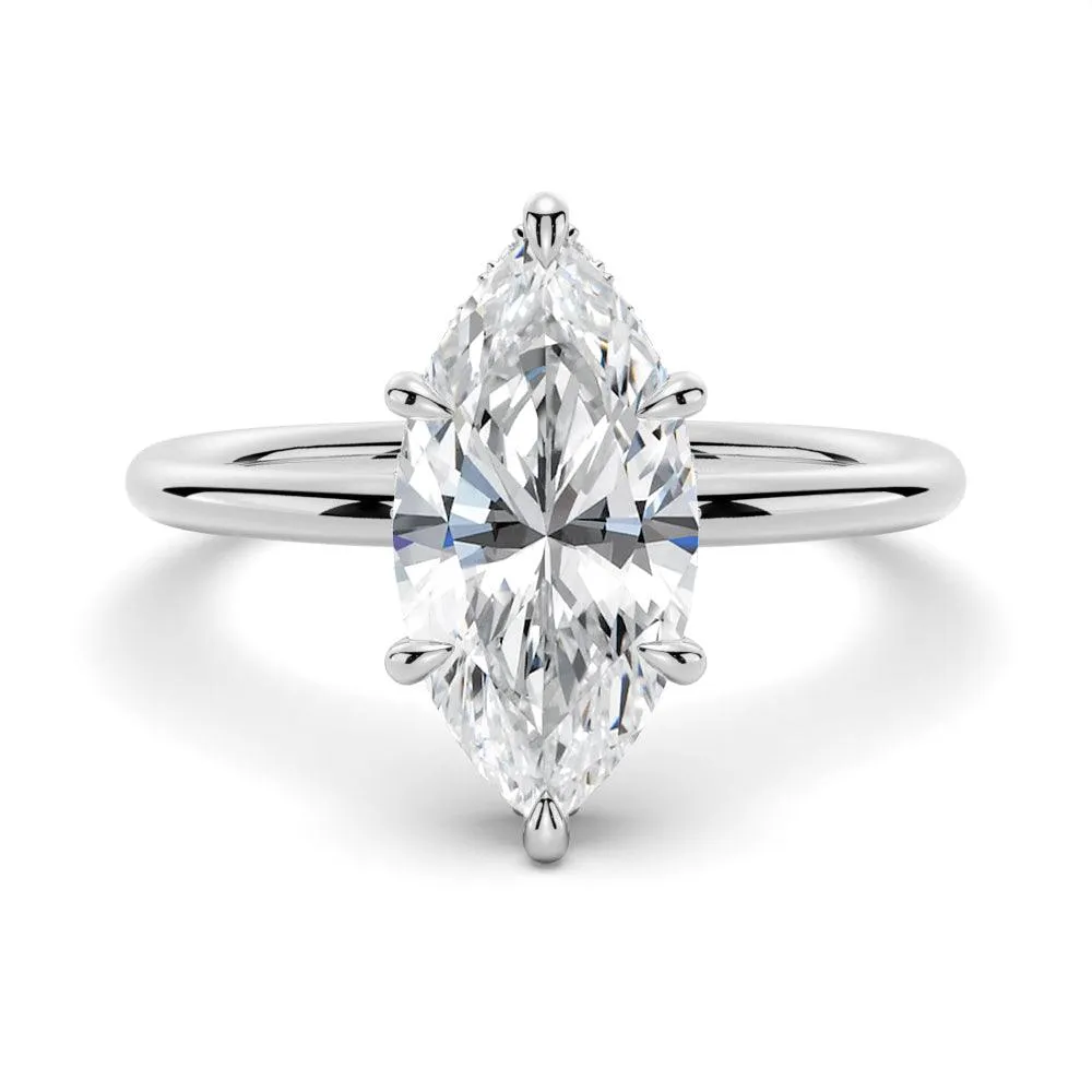 Petite Marquise Solitaire Moissanite Engagement Ring With Hidden Halo sold by MSBLUE Jewelry