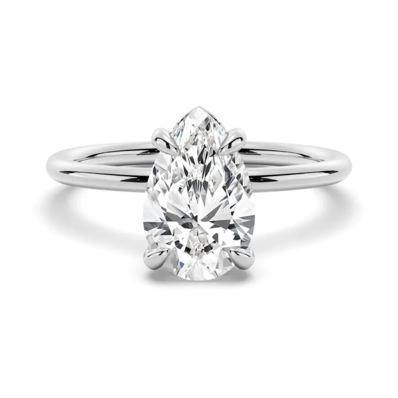 Pear Shaped Solitaire Moissanite Engagement Ring With Hidden Halo sold by MSBLUE Jewelry