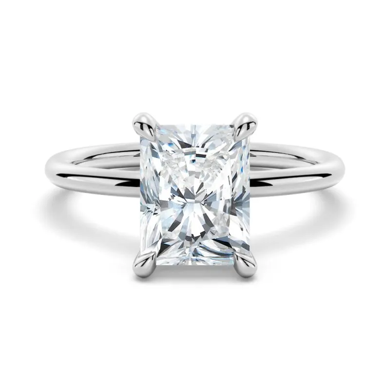Four Prong Radiant Solitaire Moissanite Engagement Ring With Hidden Halo sold by MSBLUE Jewelry
