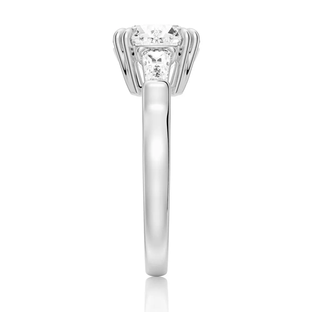 Round Cut Moissanite Engagement Ring with Tapered Baguette Side Stones sold by MSBLUE Jewelry product image thumbnail 5