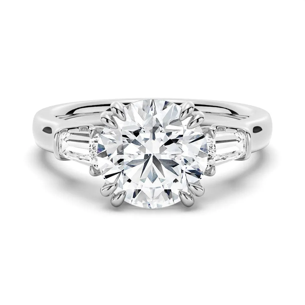 Round Cut Moissanite Engagement Ring with Tapered Baguette Side Stones sold by MSBLUE Jewelry