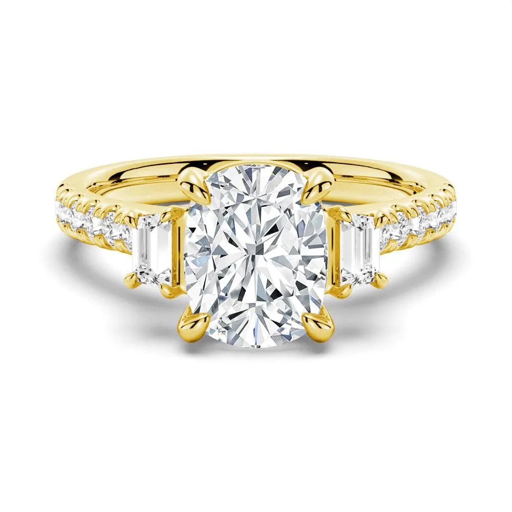 Three Stone Cushion & Half Moon Moissanite Engagement Ring with Pavé Band sold by MSBLUE Jewelry product image thumbnail 2