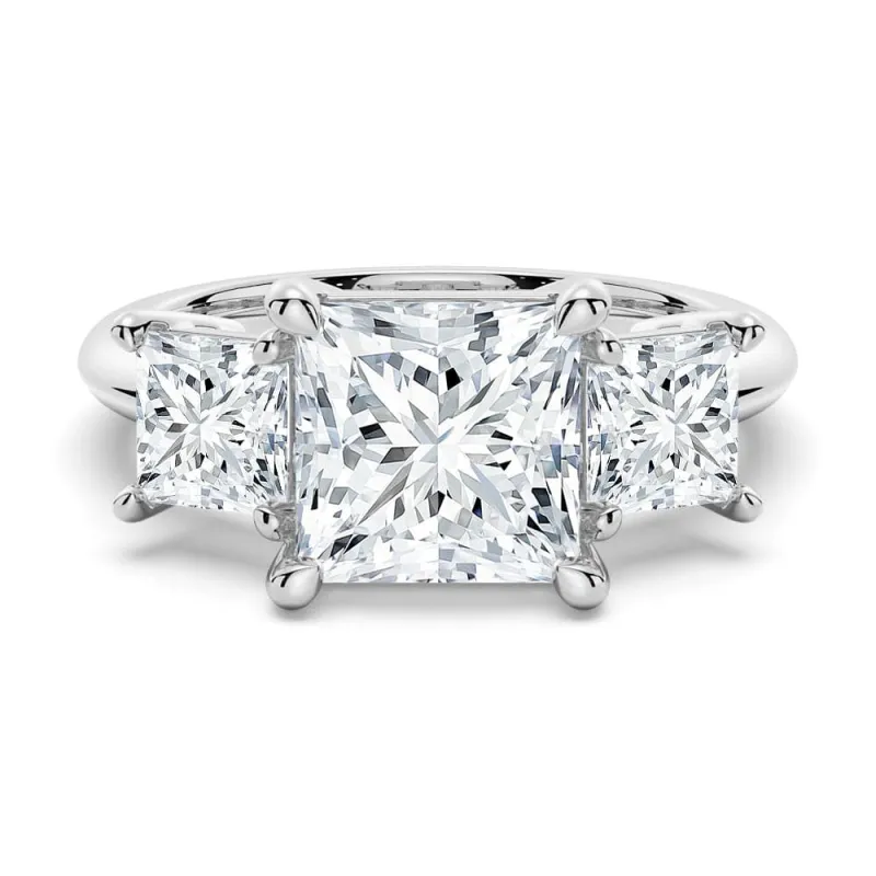 Princess Cut Three Stone Moissanite Engagement Ring sold by MSBLUE Jewelry