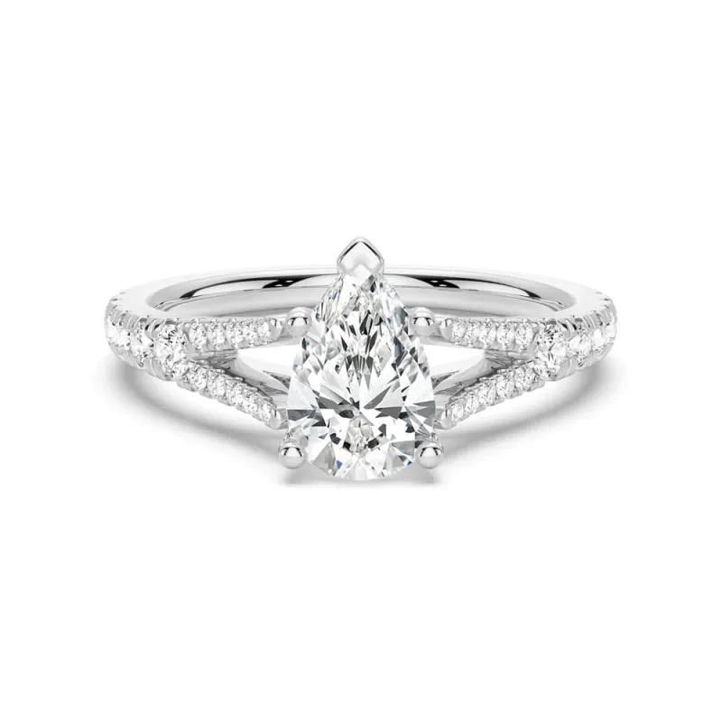 Pear Shaped Split Shank Moissanite Engagement Ring sold by MSBLUE Jewelry