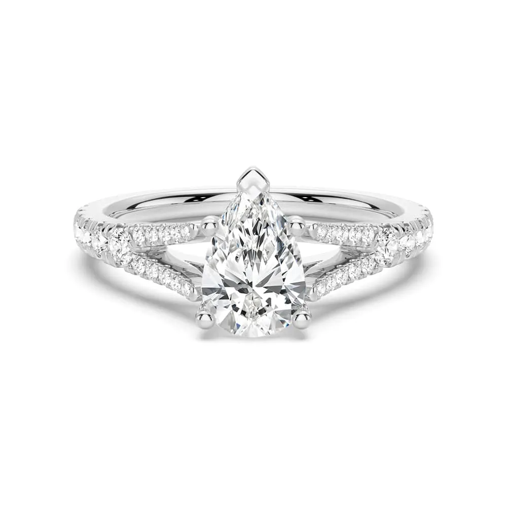 Pear Shaped Split Shank Moissanite Engagement Ring sold by MSBLUE Jewelry