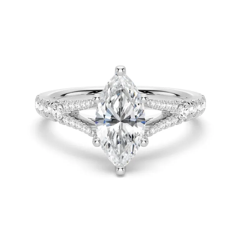 Marquise Cut Split Shank Moissanite Engagement Ring sold by MSBLUE Jewelry