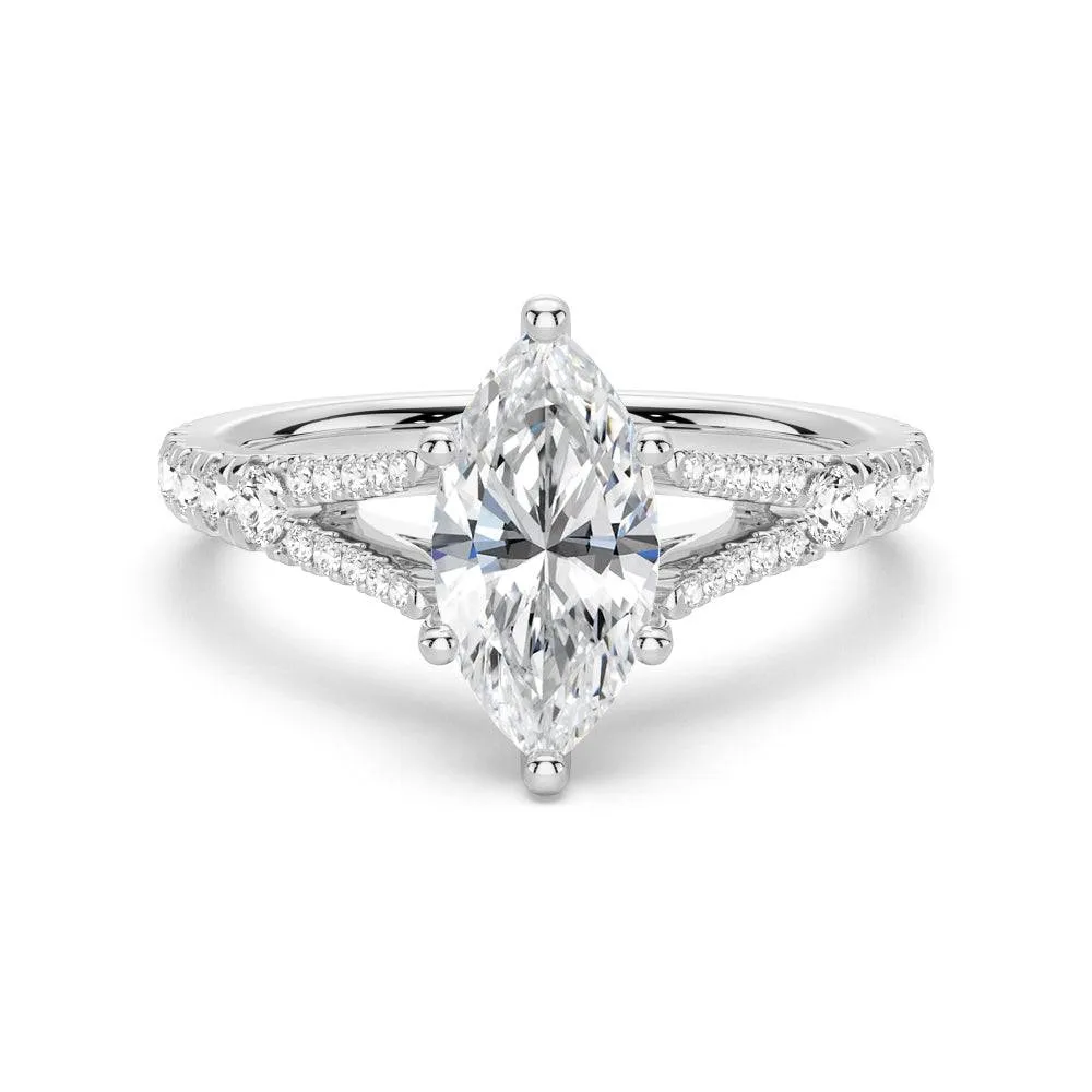 Marquise Cut Split Shank Moissanite Engagement Ring sold by MSBLUE Jewelry