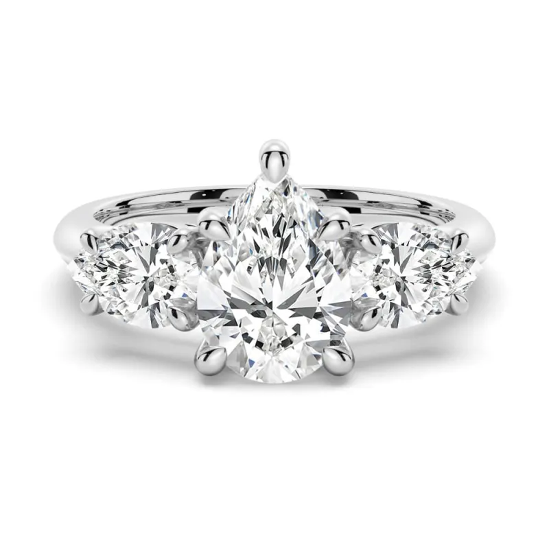Pear Shaped Three Stone Moissanite Engagement Ring sold by MSBLUE Jewelry