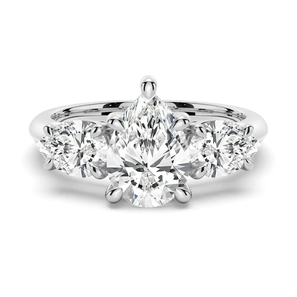 Pear Shaped Three Stone Moissanite Engagement Ring sold by MSBLUE Jewelry