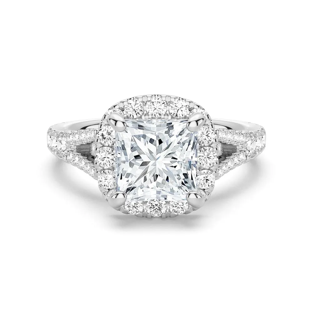Princess Cut Split Shank Moissanite Halo Engagement Ring sold by MSBLUE Jewelry
