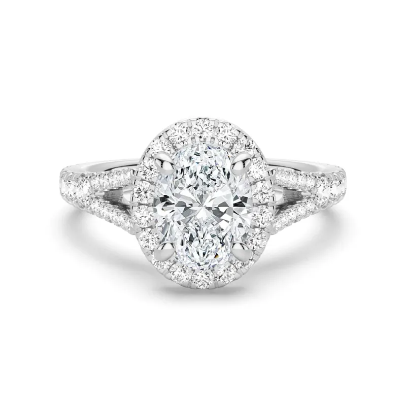 Oval Cut Split Shank Moissanite Halo Engagement Ring sold by MSBLUE Jewelry
