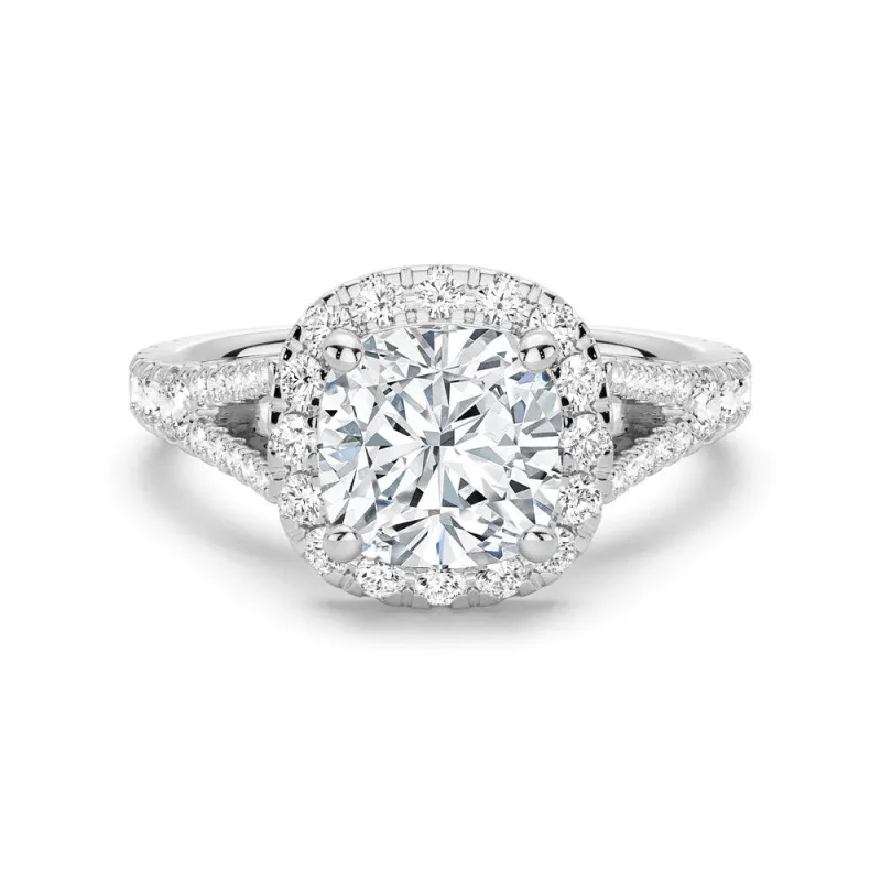 Cushion Cut Split Shank Moissanite Halo Engagement Ring sold by MSBLUE Jewelry