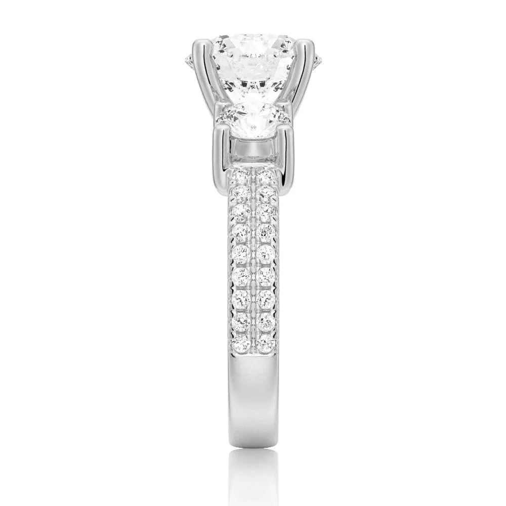 Double Row Pave Three Stone Round Cut Moissanite Engagement Ring sold by MSBLUE Jewelry product image thumbnail 5