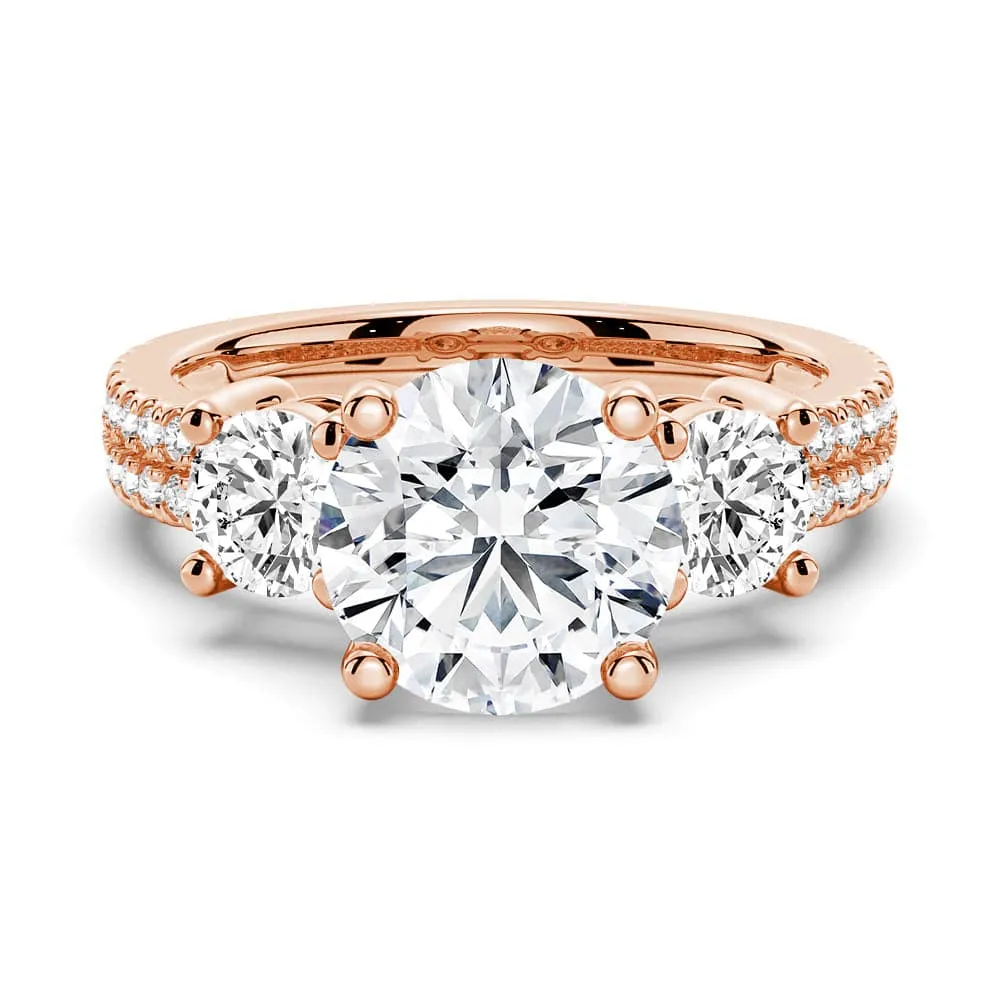 Double Row Pave Three Stone Round Cut Moissanite Engagement Ring sold by MSBLUE Jewelry product image thumbnail 3
