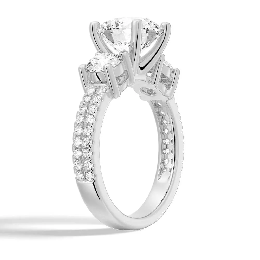 Double Row Pave Three Stone Round Cut Moissanite Engagement Ring sold by MSBLUE Jewelry product image thumbnail 4