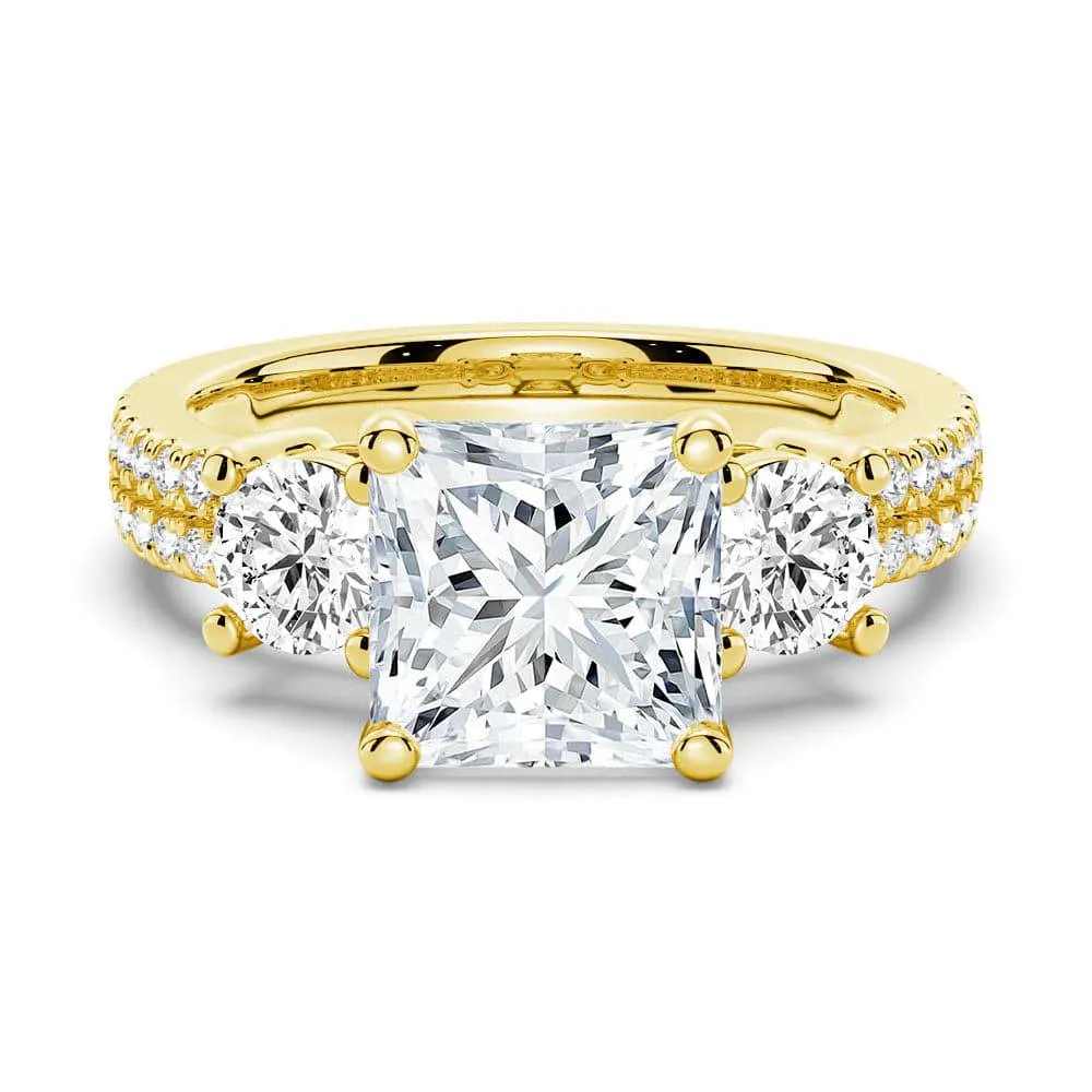 Double Row Pave Three Stone Princess Cut Moissanite Engagement Ring sold by MSBLUE Jewelry product image thumbnail 2