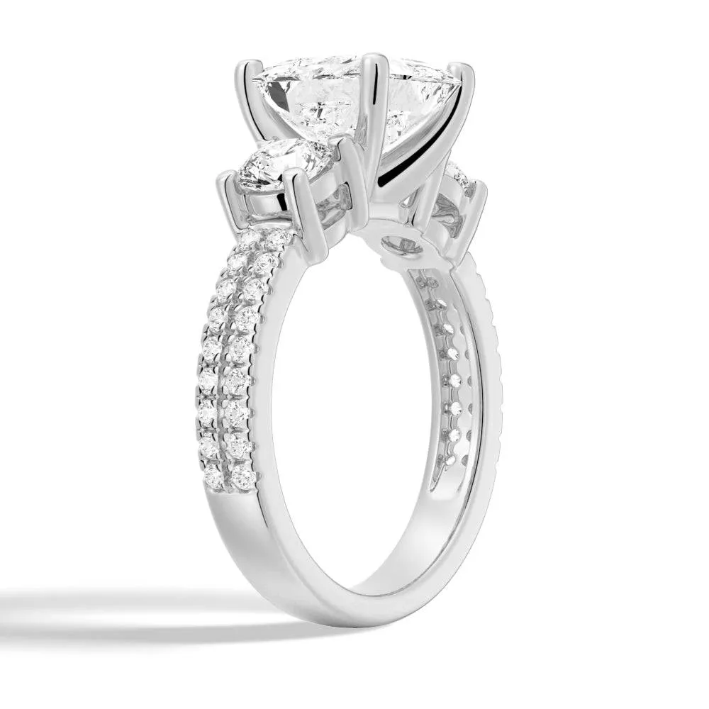 Double Row Pave Three Stone Princess Cut Moissanite Engagement Ring sold by MSBLUE Jewelry product image thumbnail 4