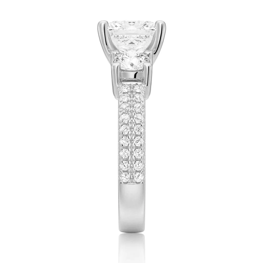 Double Row Pave Three Stone Princess Cut Moissanite Engagement Ring sold by MSBLUE Jewelry product image thumbnail 5