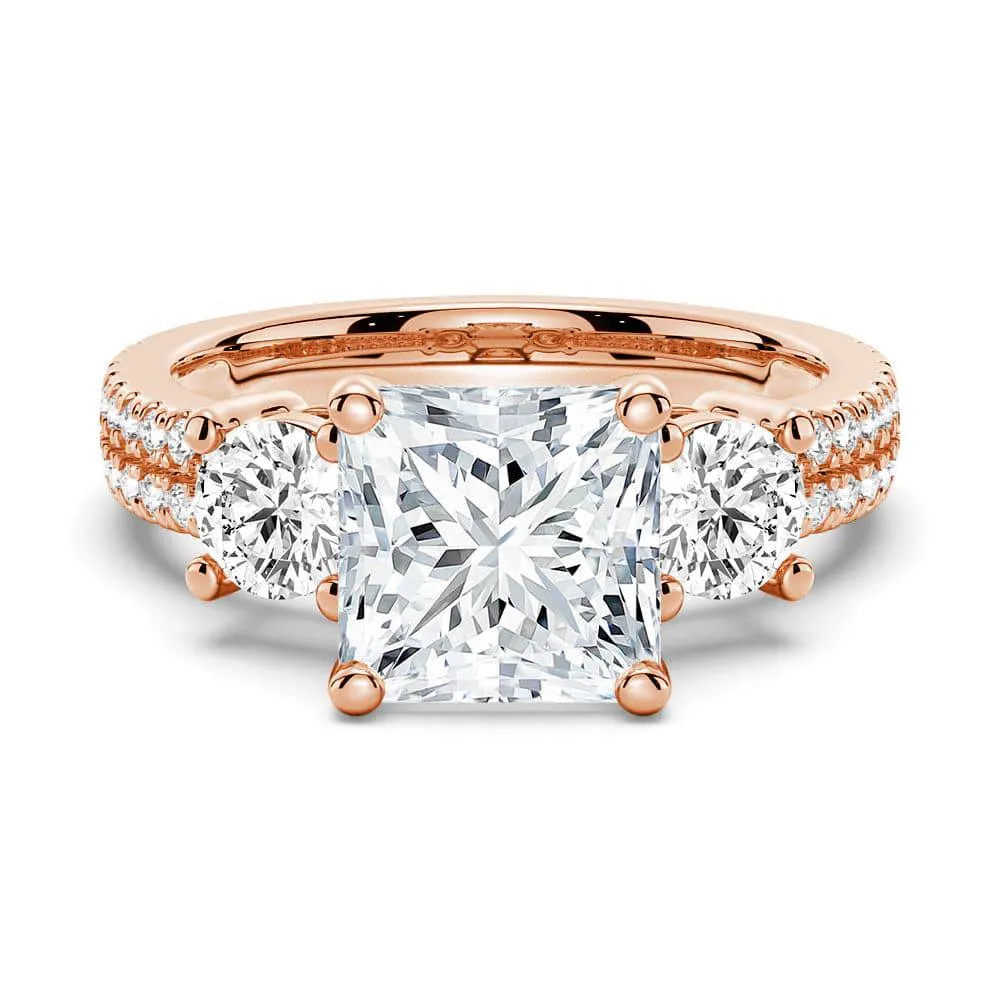 Double Row Pave Three Stone Princess Cut Moissanite Engagement Ring sold by MSBLUE Jewelry product image thumbnail 3