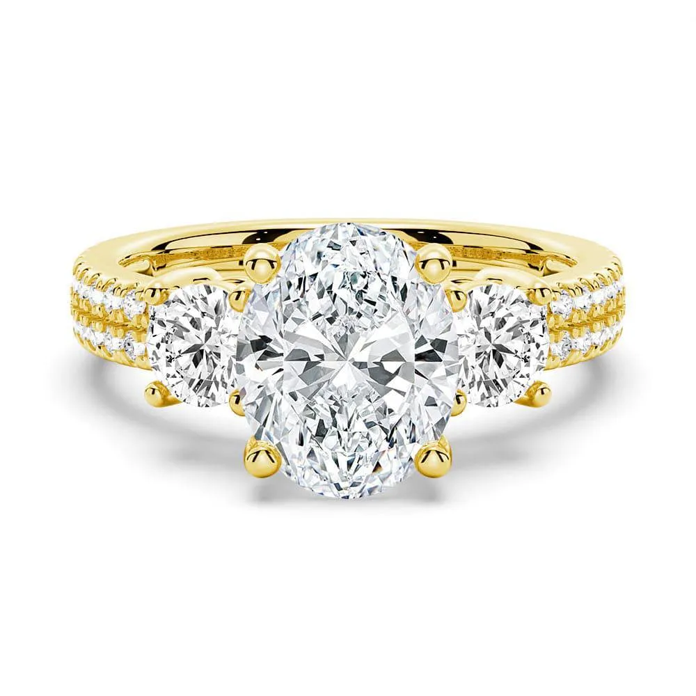Double Row Pave Three Stone Oval Cut Moissanite Engagement Ring sold by MSBLUE Jewelry product image thumbnail 2