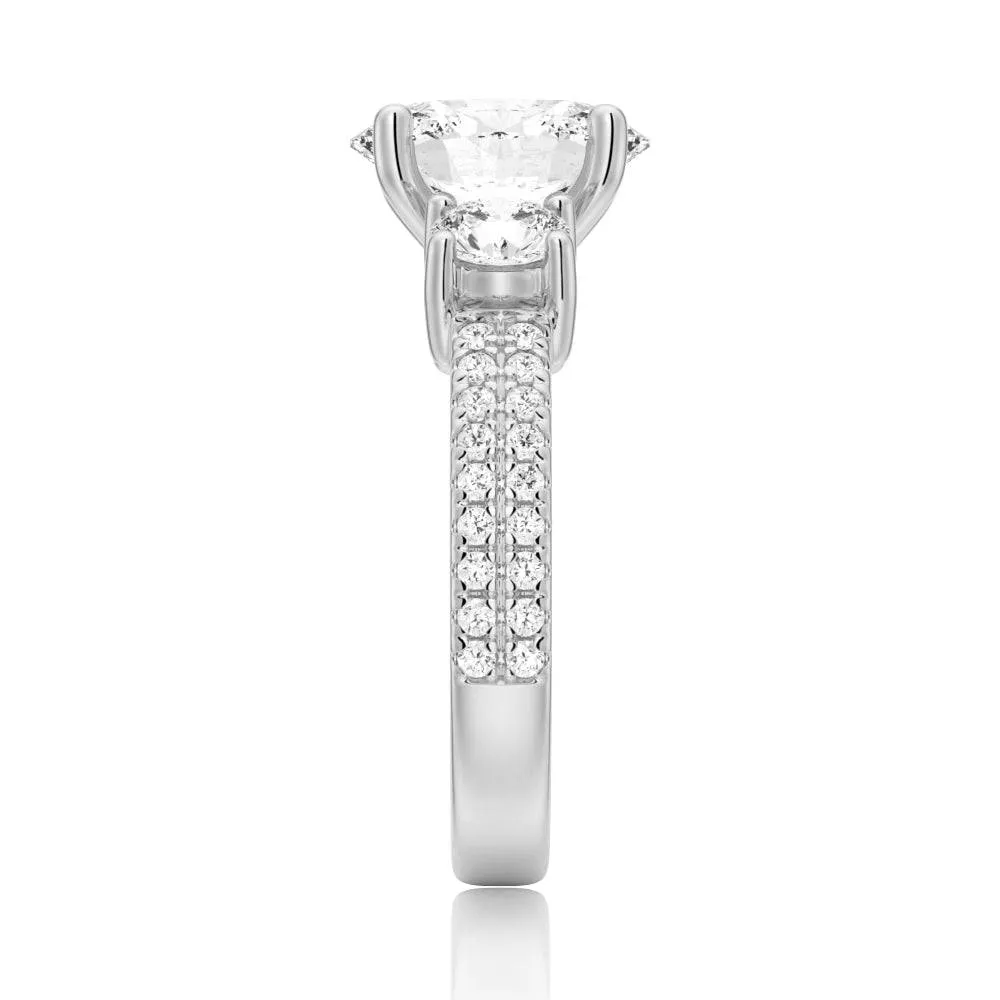 Double Row Pave Three Stone Oval Cut Moissanite Engagement Ring sold by MSBLUE Jewelry product image thumbnail 5