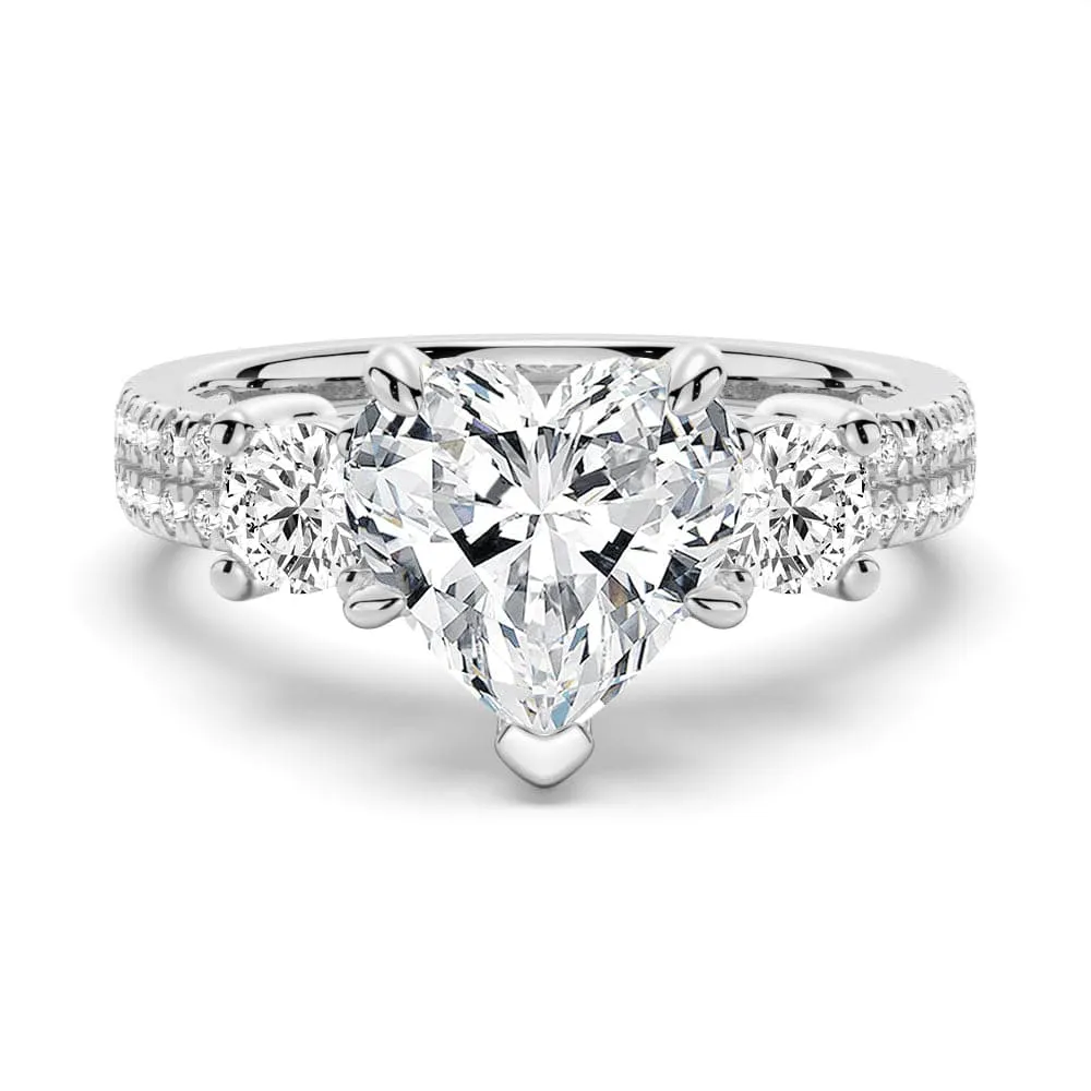 Double Row Pave Three Stone Heart Shaped Moissanite Engagement Ring sold by MSBLUE Jewelry