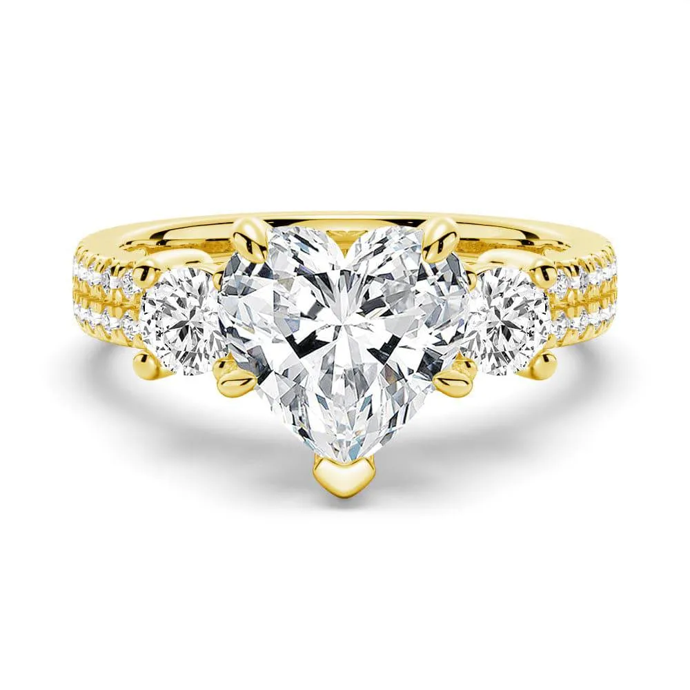 Double Row Pave Three Stone Heart Shaped Moissanite Engagement Ring sold by MSBLUE Jewelry product image thumbnail 2