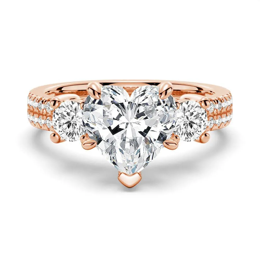 Double Row Pave Three Stone Heart Shaped Moissanite Engagement Ring sold by MSBLUE Jewelry product image thumbnail 3