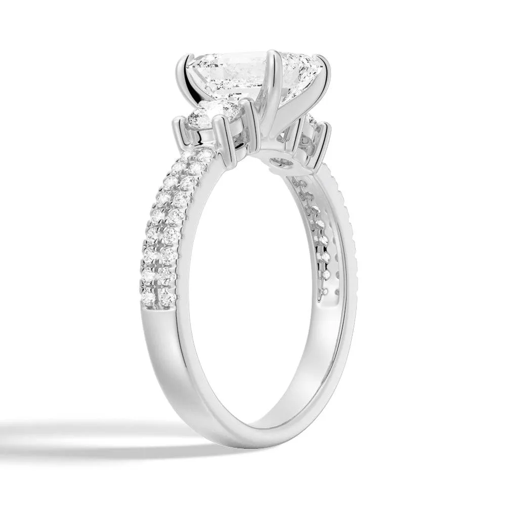 Double Row Pave Three Stone Emerald Cut Moissanite Engagement Ring sold by MSBLUE Jewelry product image thumbnail 4