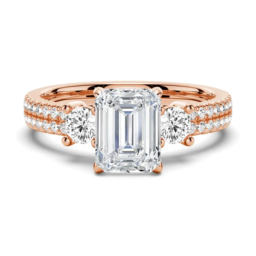 Double Row Pave Three Stone Emerald Cut Moissanite Engagement Ring sold by MSBLUE Jewelry product image thumbnail 3