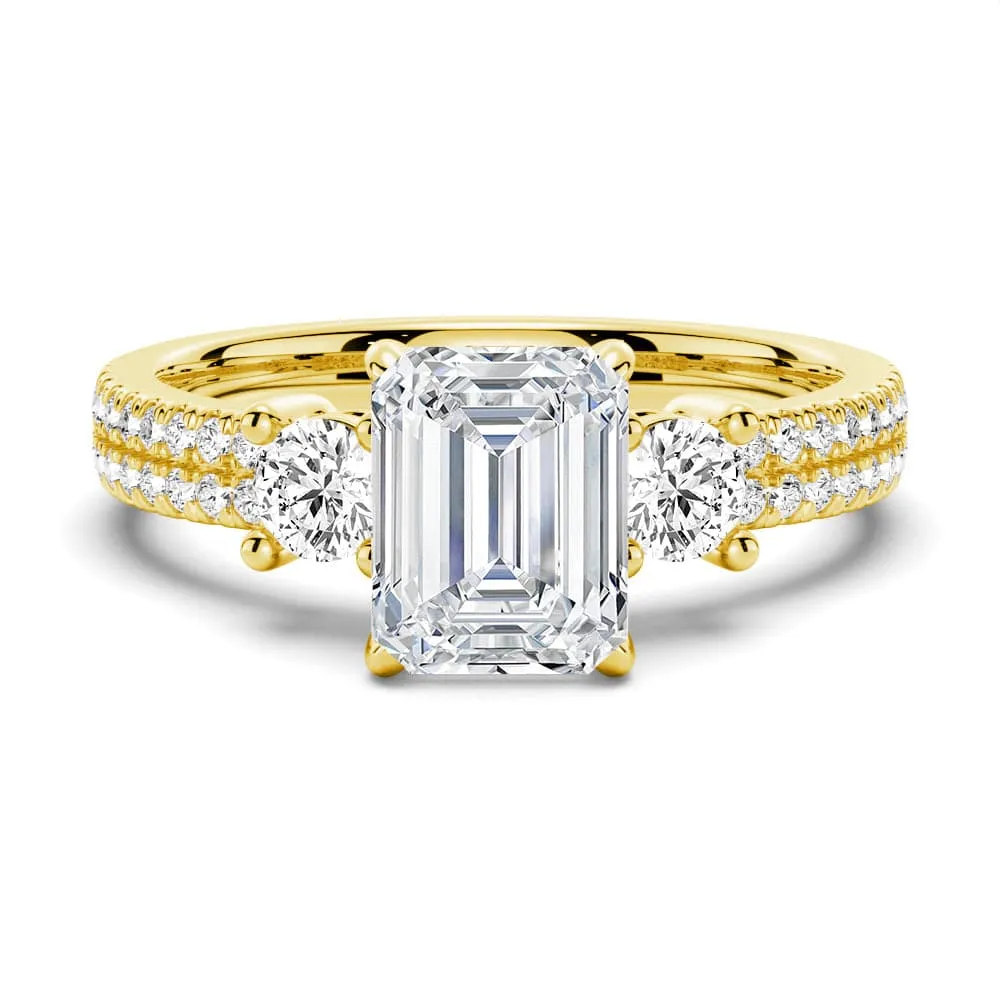 Double Row Pave Three Stone Emerald Cut Moissanite Engagement Ring sold by MSBLUE Jewelry product image thumbnail 2