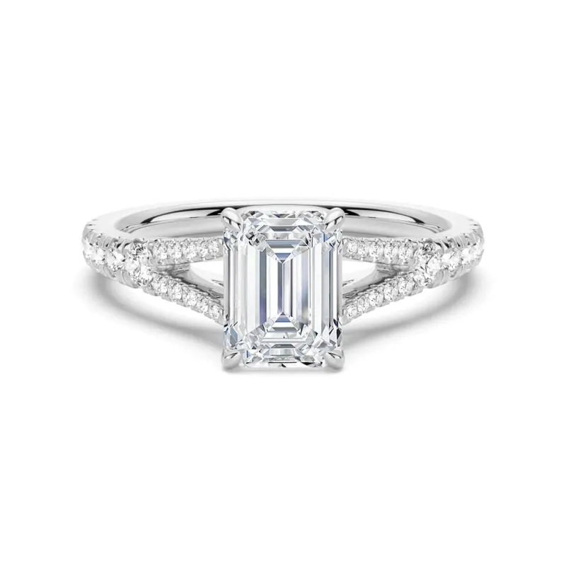 Emerald Cut Split Shank Moissanite Engagement Ring sold by MSBLUE Jewelry