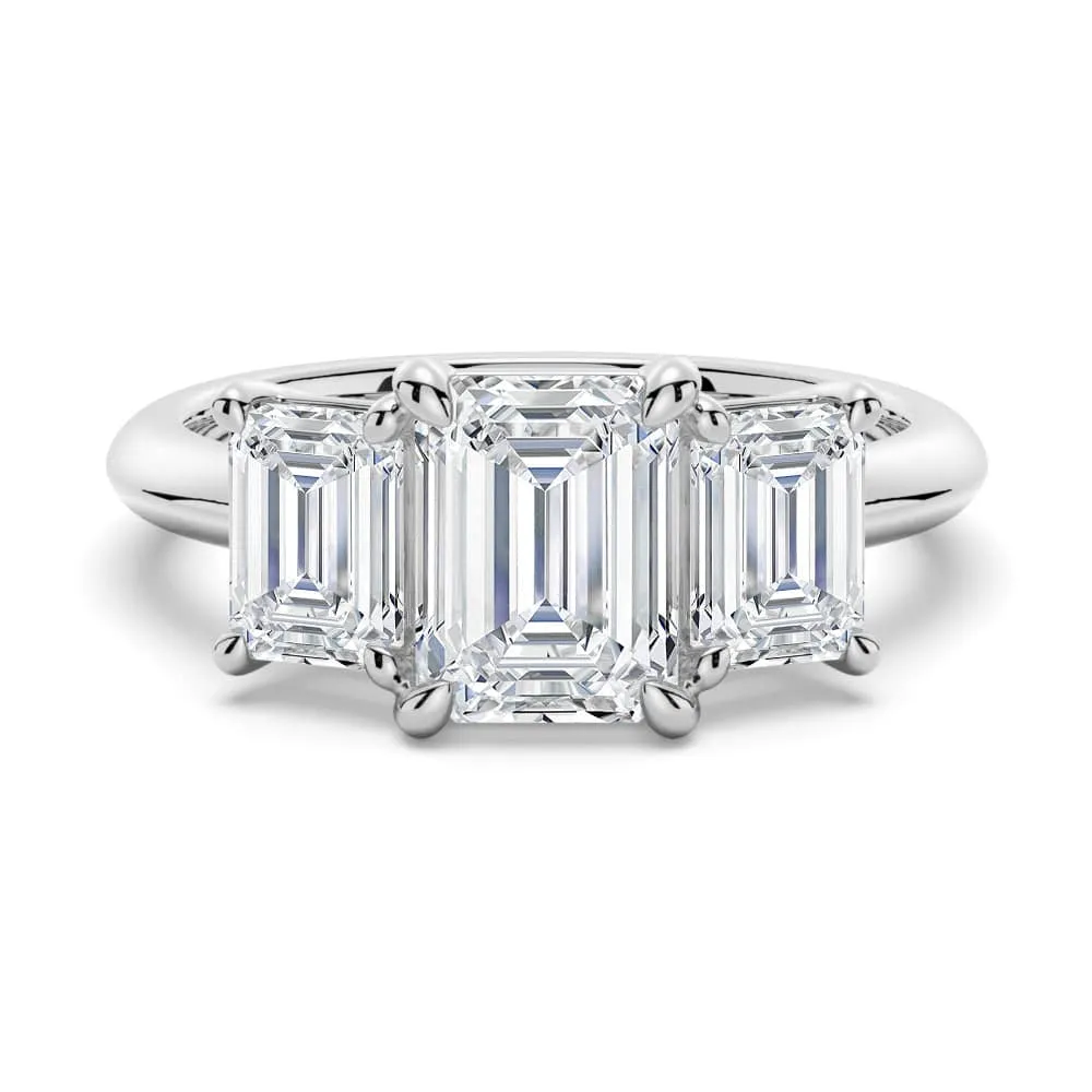 Emerald Cut Three Stone Moissanite Engagement Ring sold by MSBLUE Jewelry