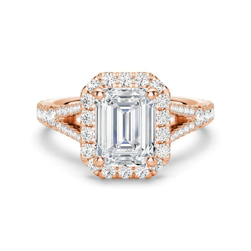 Emerald Cut Split Shank Moissanite Halo Engagement Ring sold by MSBLUE Jewelry product image thumbnail 3