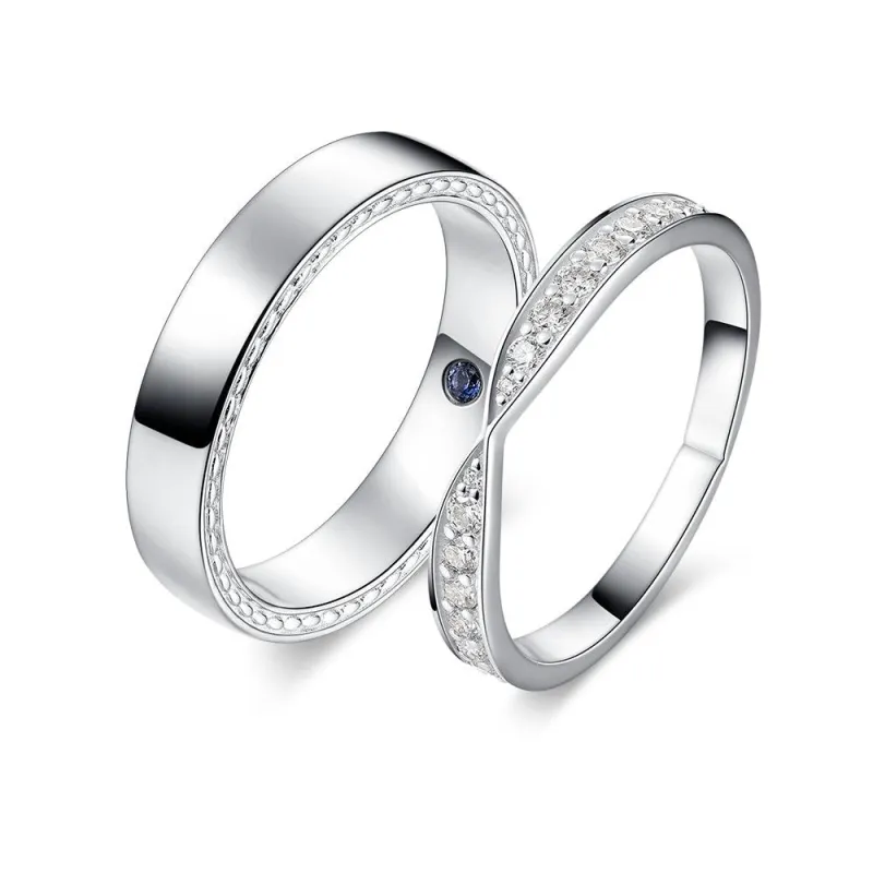 Petite Infinity Pave and High Polished Finish Couple's Ring Set sold by MSBLUE Jewelry