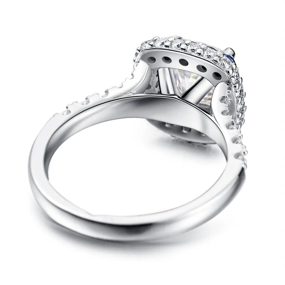 Double Sapphire Halo Cushion Cut Moissanite Engagement Ring With Split Band sold by MSBLUE Jewelry product image thumbnail 5