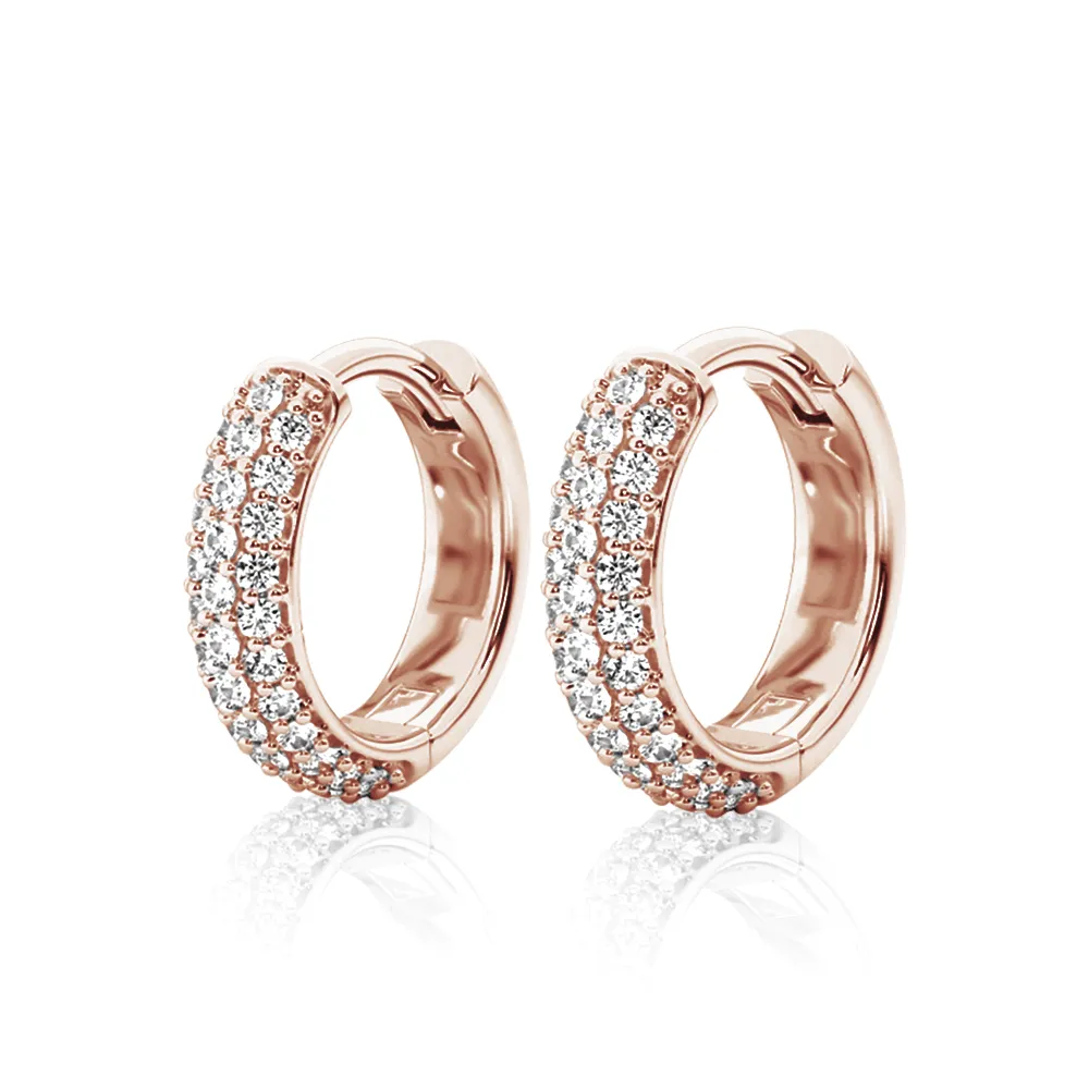 Round Three Row Pave Hoop Earrings Pavé Moissanite Hoop Earrings sold by MSBLUE Jewelry product image thumbnail 3