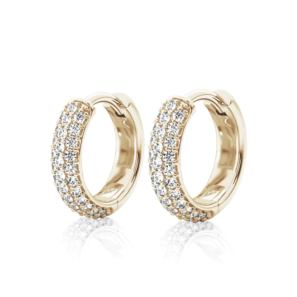 Round Three Row Pave Hoop Earrings Pavé Moissanite Hoop Earrings sold by MSBLUE Jewelry product image thumbnail 2